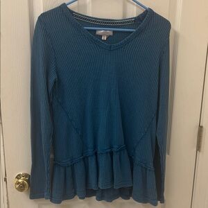 New Directions Teal V-Neck Peplum Blouse.